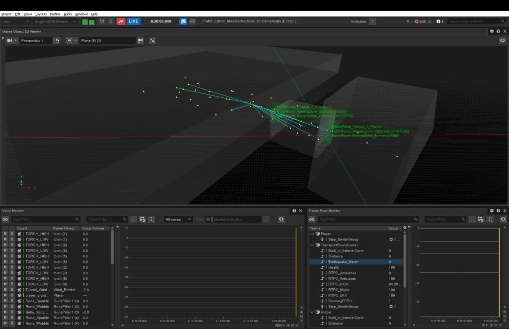 3D map of sound objects in level